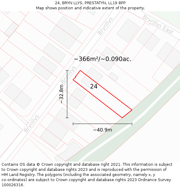 24, BRYN LLYS, PRESTATYN, LL19 8PP: Plot and title map