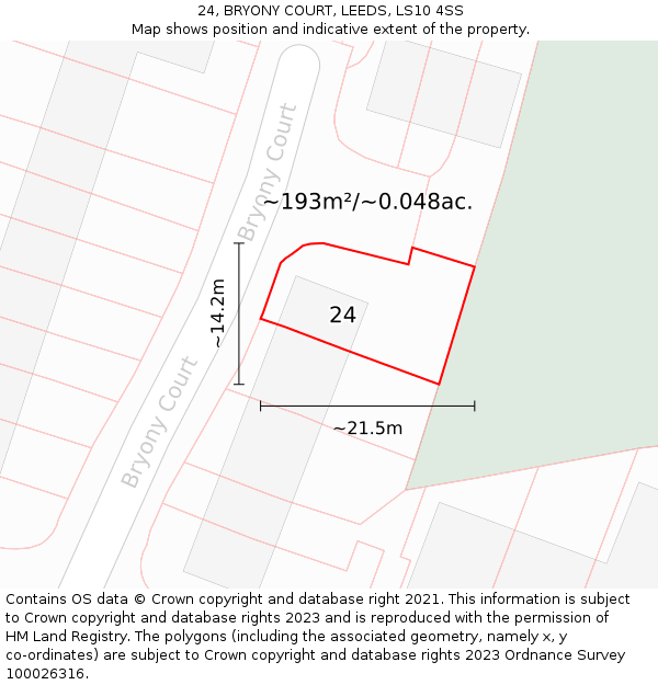 24, BRYONY COURT, LEEDS, LS10 4SS: Plot and title map