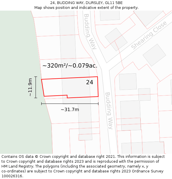 24, BUDDING WAY, DURSLEY, GL11 5BE: Plot and title map