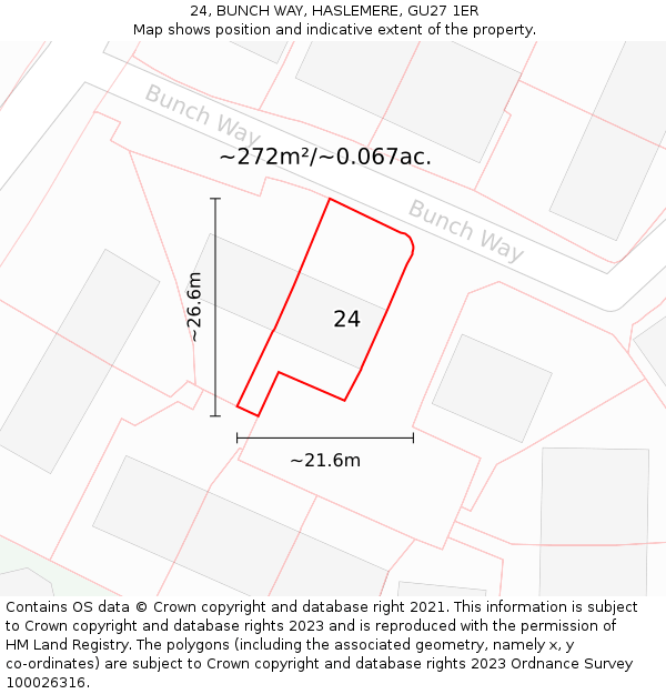 24, BUNCH WAY, HASLEMERE, GU27 1ER: Plot and title map