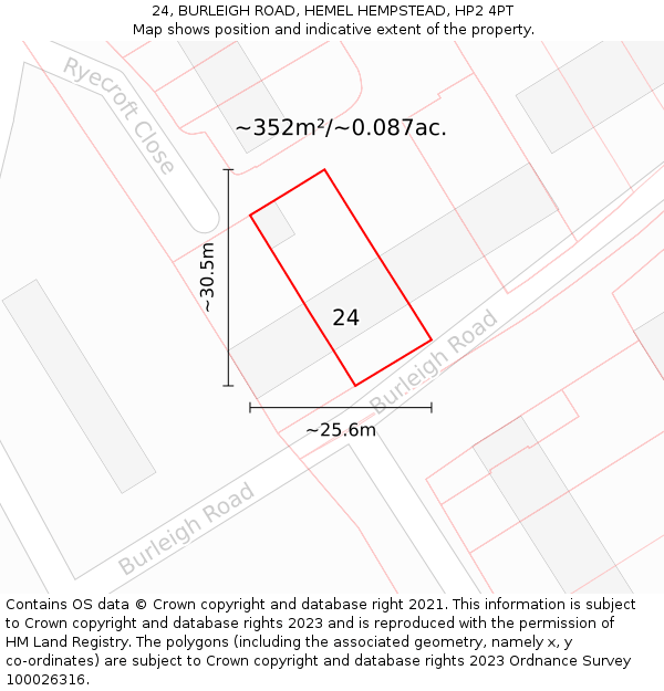 24, BURLEIGH ROAD, HEMEL HEMPSTEAD, HP2 4PT: Plot and title map