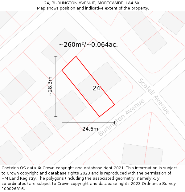 24, BURLINGTON AVENUE, MORECAMBE, LA4 5XL: Plot and title map