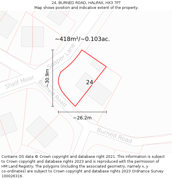 24, BURNED ROAD, HALIFAX, HX3 7PT: Plot and title map