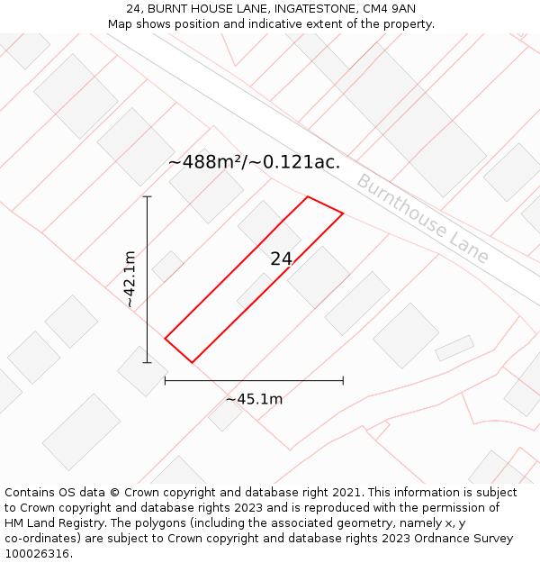 24, BURNT HOUSE LANE, INGATESTONE, CM4 9AN: Plot and title map