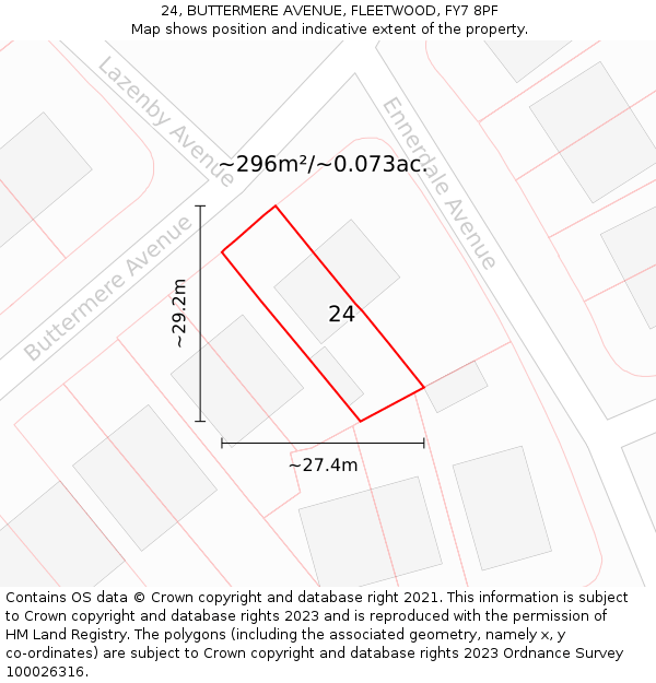 24, BUTTERMERE AVENUE, FLEETWOOD, FY7 8PF: Plot and title map