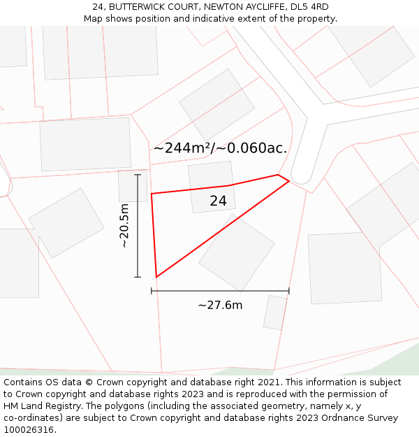 24, BUTTERWICK COURT, NEWTON AYCLIFFE, DL5 4RD: Plot and title map