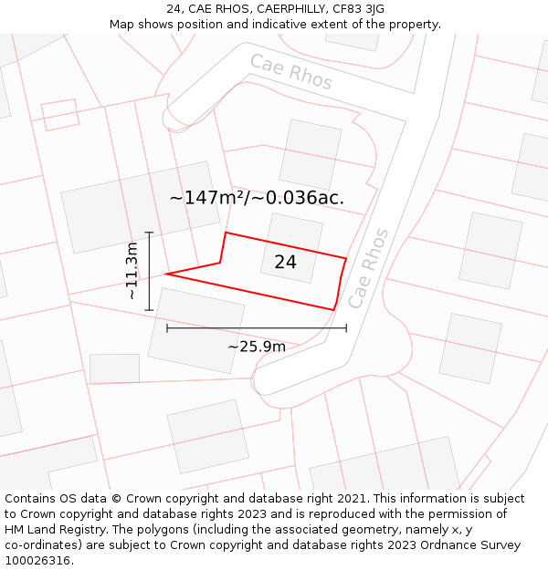 24, CAE RHOS, CAERPHILLY, CF83 3JG: Plot and title map