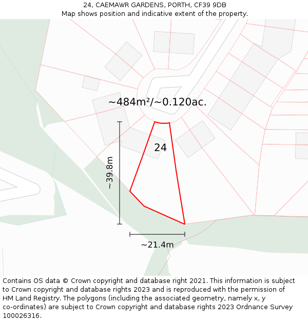 24, CAEMAWR GARDENS, PORTH, CF39 9DB: Plot and title map