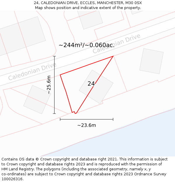 24, CALEDONIAN DRIVE, ECCLES, MANCHESTER, M30 0SX: Plot and title map