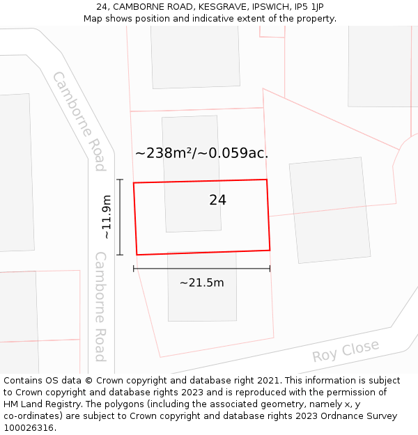 24, CAMBORNE ROAD, KESGRAVE, IPSWICH, IP5 1JP: Plot and title map