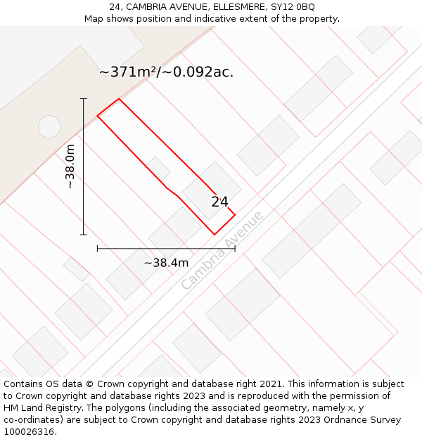 24, CAMBRIA AVENUE, ELLESMERE, SY12 0BQ: Plot and title map