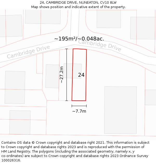 24, CAMBRIDGE DRIVE, NUNEATON, CV10 8LW: Plot and title map