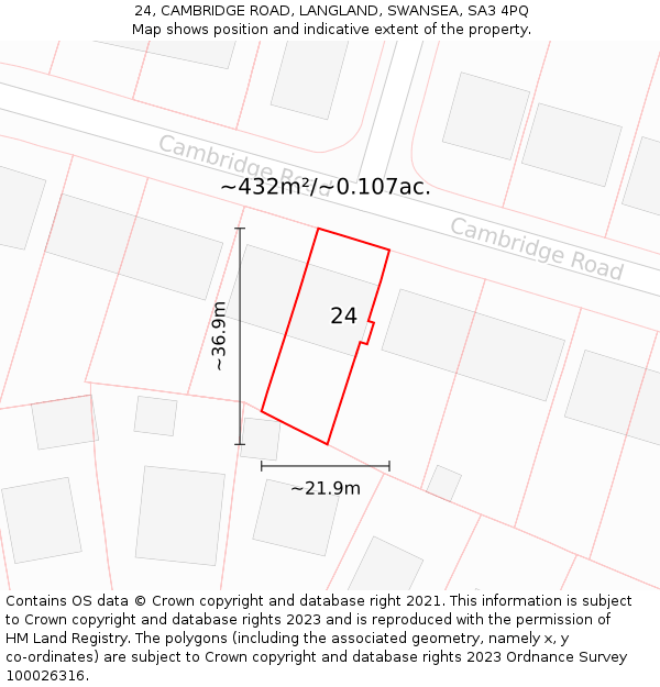 24, CAMBRIDGE ROAD, LANGLAND, SWANSEA, SA3 4PQ: Plot and title map