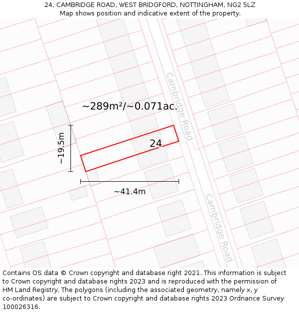 24, CAMBRIDGE ROAD, WEST BRIDGFORD, NOTTINGHAM, NG2 5LZ: Plot and title map