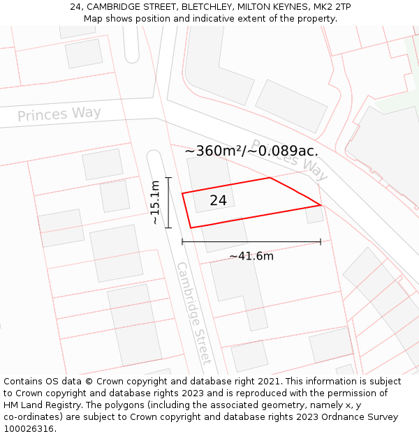 24, CAMBRIDGE STREET, BLETCHLEY, MILTON KEYNES, MK2 2TP: Plot and title map