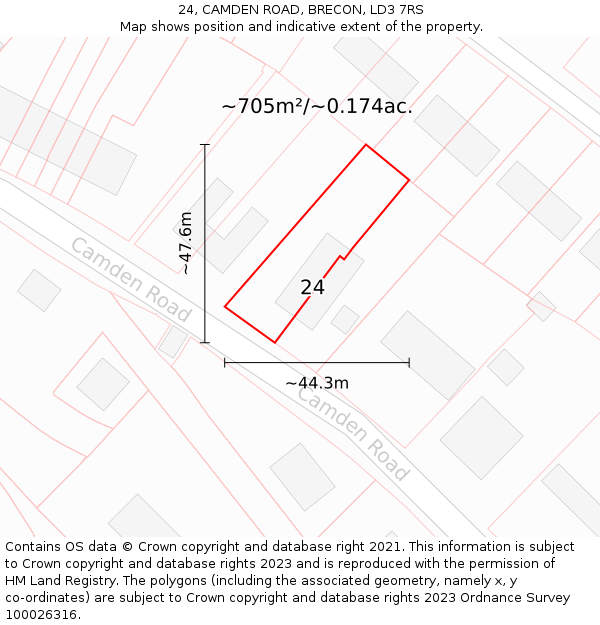 24, CAMDEN ROAD, BRECON, LD3 7RS: Plot and title map