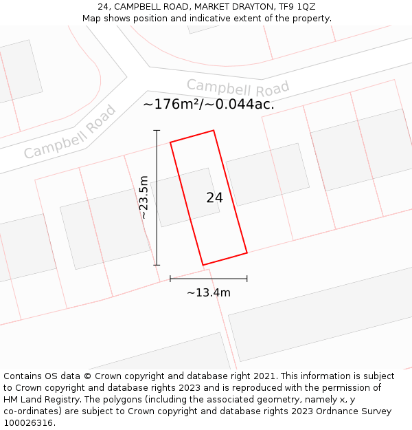 24, CAMPBELL ROAD, MARKET DRAYTON, TF9 1QZ: Plot and title map