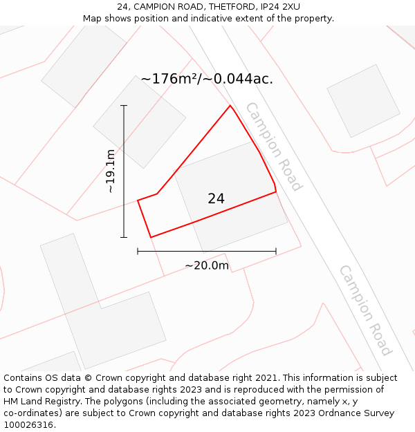 24, CAMPION ROAD, THETFORD, IP24 2XU: Plot and title map