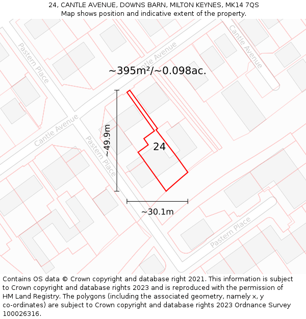 24, CANTLE AVENUE, DOWNS BARN, MILTON KEYNES, MK14 7QS: Plot and title map