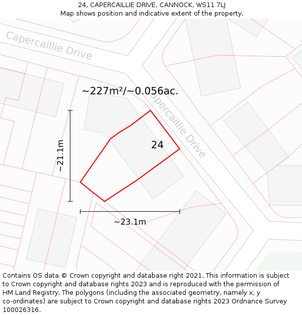 24, CAPERCAILLIE DRIVE, CANNOCK, WS11 7LJ: Plot and title map