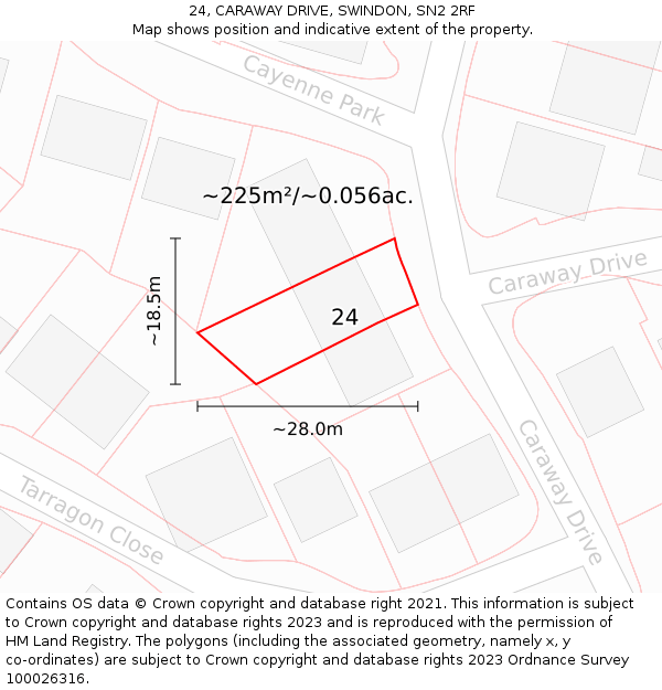 24, CARAWAY DRIVE, SWINDON, SN2 2RF: Plot and title map