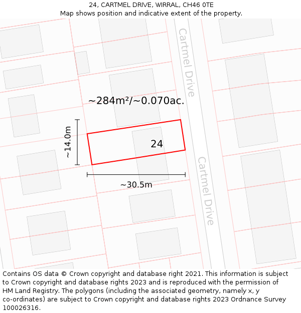 24, CARTMEL DRIVE, WIRRAL, CH46 0TE: Plot and title map