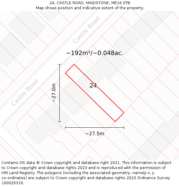24, CASTLE ROAD, MAIDSTONE, ME16 0TB: Plot and title map