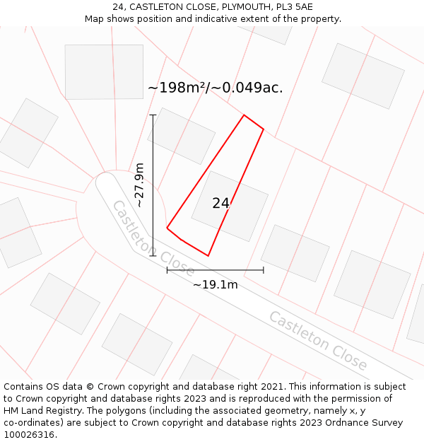 24, CASTLETON CLOSE, PLYMOUTH, PL3 5AE: Plot and title map