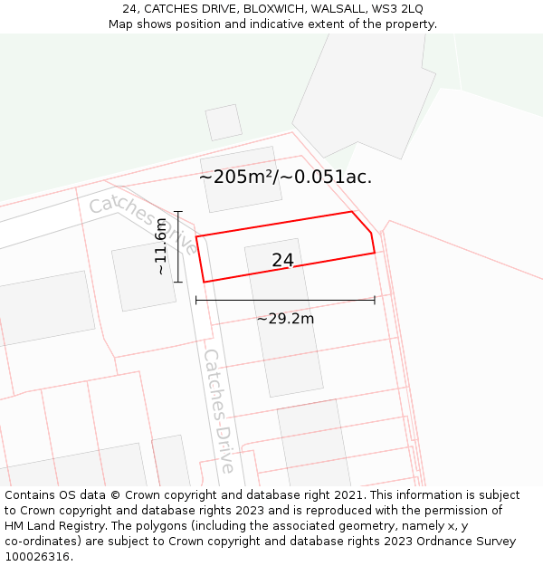 24, CATCHES DRIVE, BLOXWICH, WALSALL, WS3 2LQ: Plot and title map