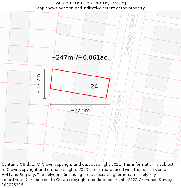 24, CATESBY ROAD, RUGBY, CV22 5JJ: Plot and title map