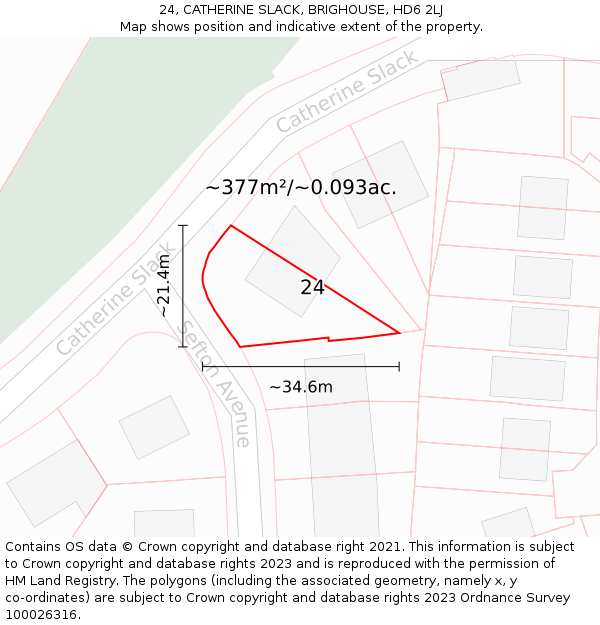 24, CATHERINE SLACK, BRIGHOUSE, HD6 2LJ: Plot and title map