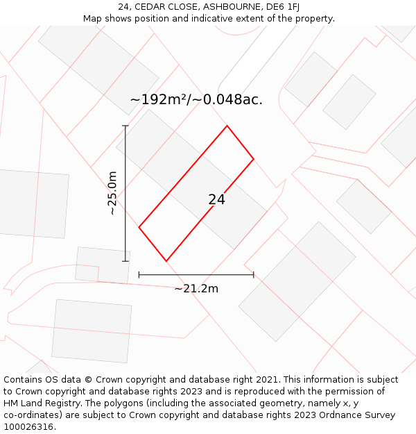24, CEDAR CLOSE, ASHBOURNE, DE6 1FJ: Plot and title map