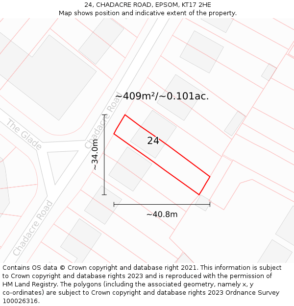 24, CHADACRE ROAD, EPSOM, KT17 2HE: Plot and title map