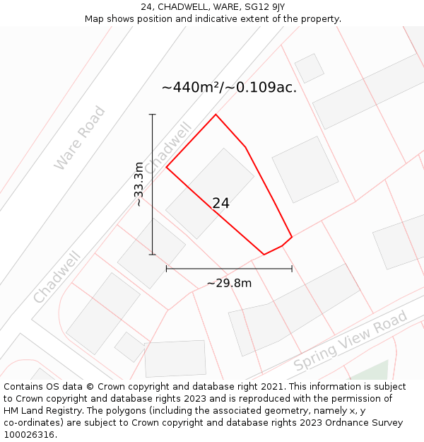 24, CHADWELL, WARE, SG12 9JY: Plot and title map