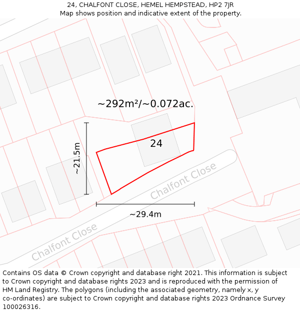 24, CHALFONT CLOSE, HEMEL HEMPSTEAD, HP2 7JR: Plot and title map