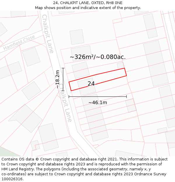 24, CHALKPIT LANE, OXTED, RH8 0NE: Plot and title map