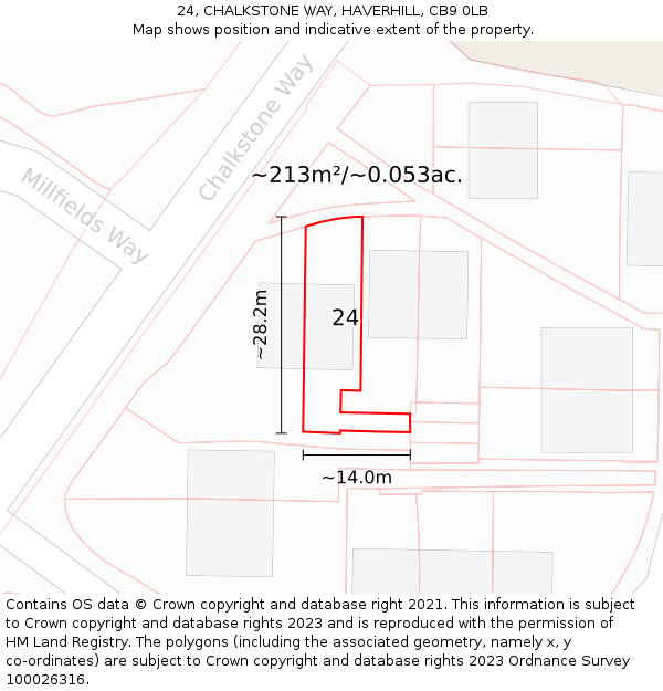 24, CHALKSTONE WAY, HAVERHILL, CB9 0LB: Plot and title map