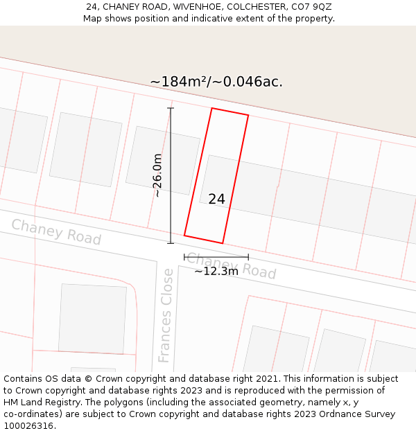 24, CHANEY ROAD, WIVENHOE, COLCHESTER, CO7 9QZ: Plot and title map