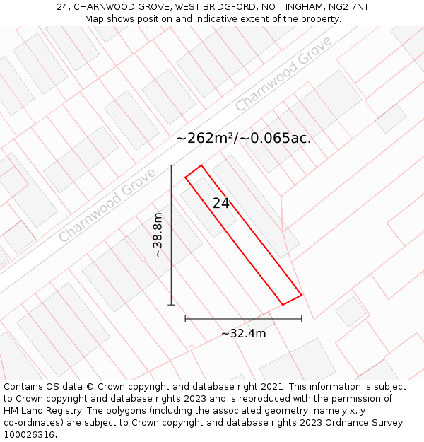 24, CHARNWOOD GROVE, WEST BRIDGFORD, NOTTINGHAM, NG2 7NT: Plot and title map