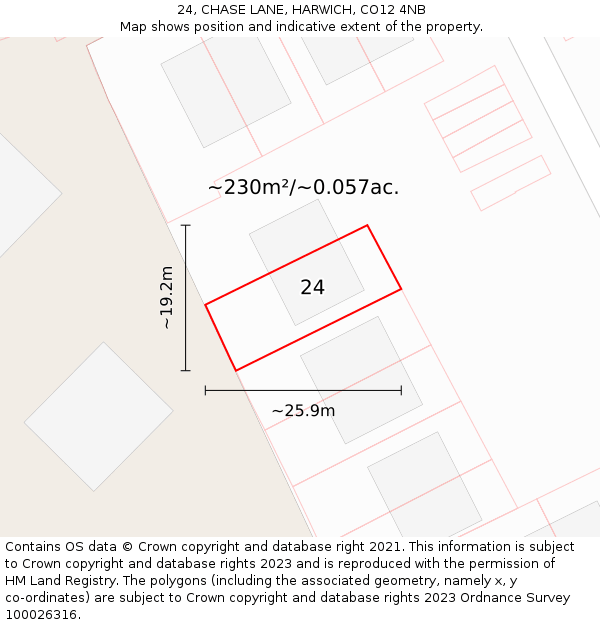 24, CHASE LANE, HARWICH, CO12 4NB: Plot and title map