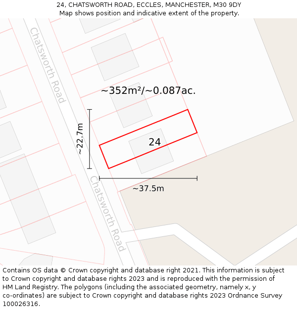 24, CHATSWORTH ROAD, ECCLES, MANCHESTER, M30 9DY: Plot and title map