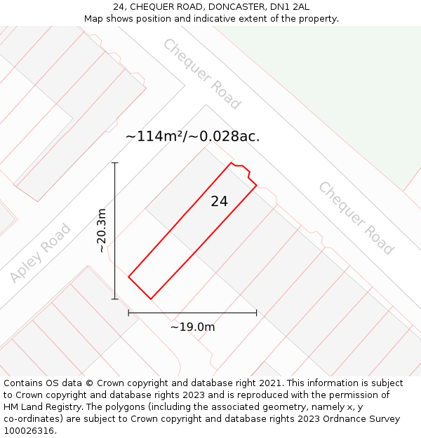 24, CHEQUER ROAD, DONCASTER, DN1 2AL: Plot and title map