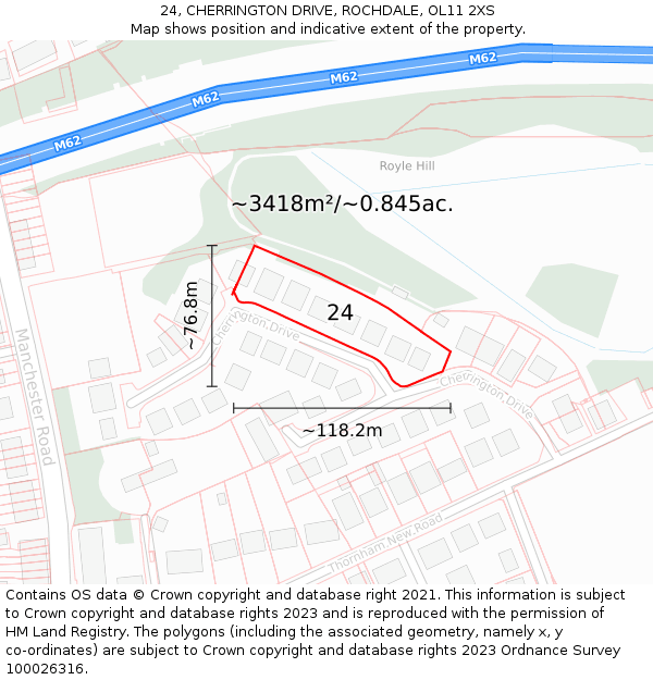 24, CHERRINGTON DRIVE, ROCHDALE, OL11 2XS: Plot and title map