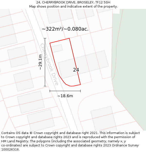 24, CHERRYBROOK DRIVE, BROSELEY, TF12 5SH: Plot and title map