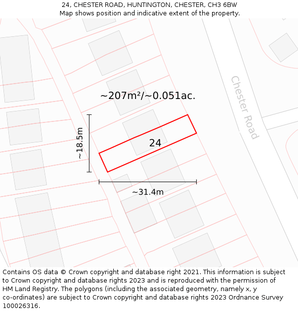 24, CHESTER ROAD, HUNTINGTON, CHESTER, CH3 6BW: Plot and title map