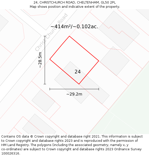 24, CHRISTCHURCH ROAD, CHELTENHAM, GL50 2PL: Plot and title map