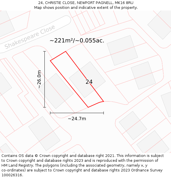 24, CHRISTIE CLOSE, NEWPORT PAGNELL, MK16 8RU: Plot and title map