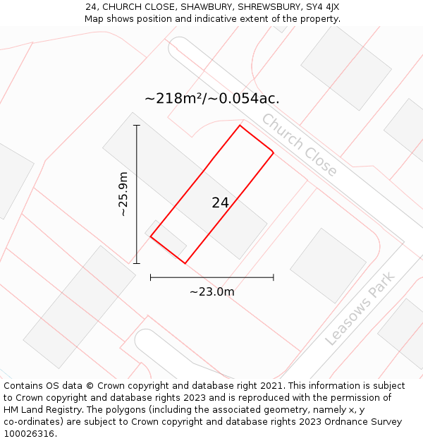 24, CHURCH CLOSE, SHAWBURY, SHREWSBURY, SY4 4JX: Plot and title map