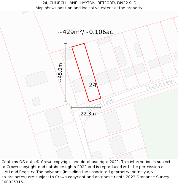 24, CHURCH LANE, HAYTON, RETFORD, DN22 9LD: Plot and title map