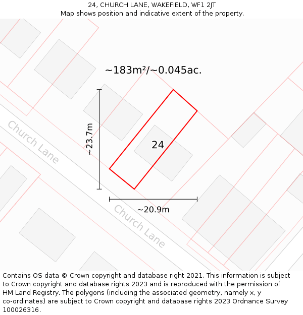24, CHURCH LANE, WAKEFIELD, WF1 2JT: Plot and title map
